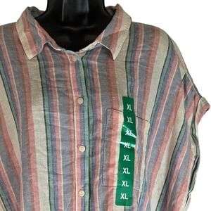 Orvis Linen‎ Blend Button Down Sleeveless Shirt Striped Casual Top Womens XL